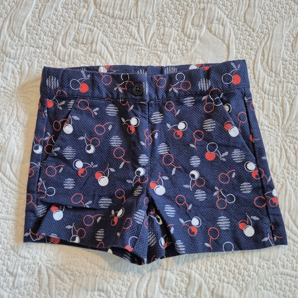 Janie and Jack girls size 5 shorts navy with red and white cherry design VGUC